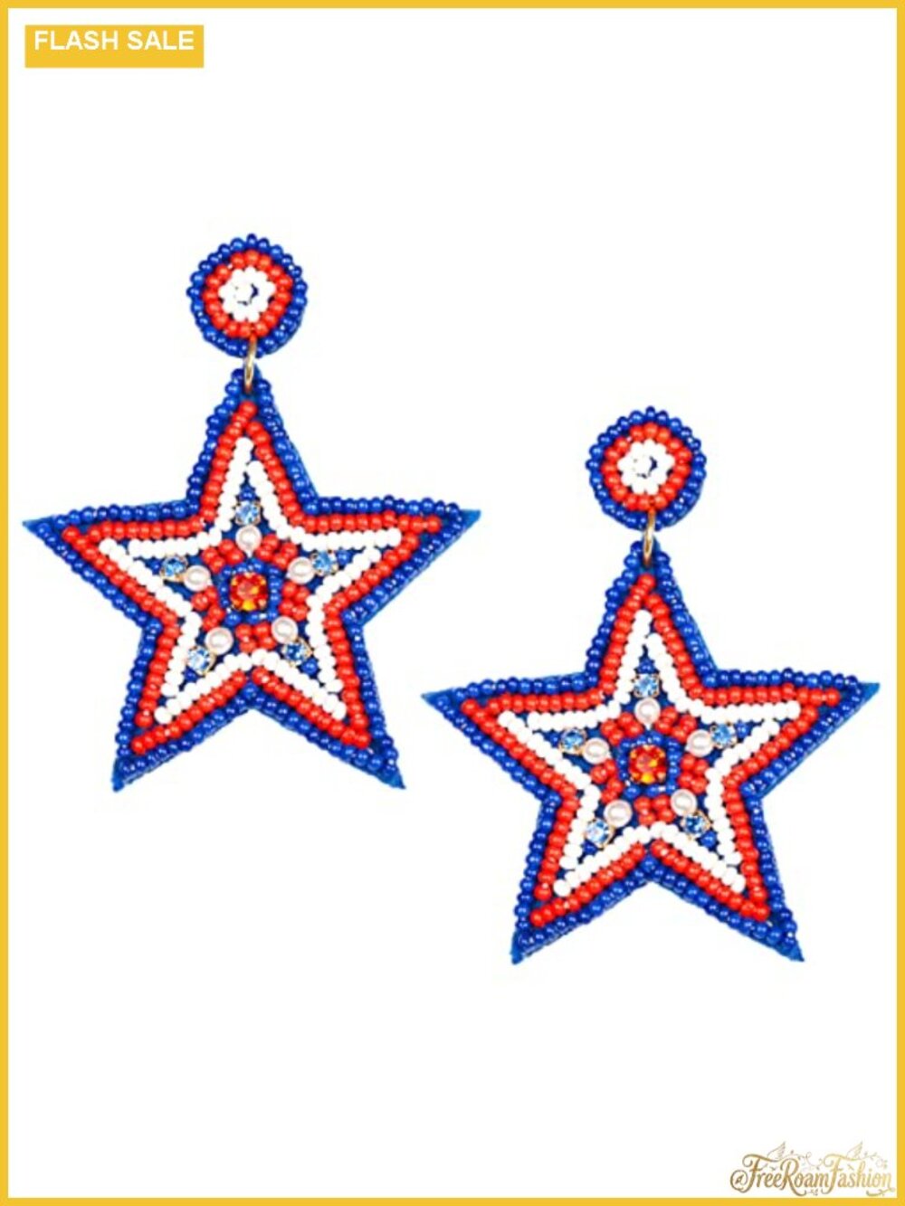 Handmade Beaded Star Patriotic Dangle Drop Earrings